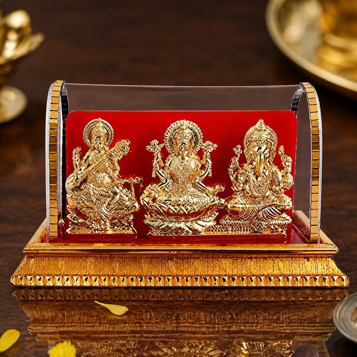 Acrylic Gold Plated Idols | Laxmi Ganesh Murti & Ma Saraswati | Home Decor, Pooja Room, Study Table, Living Room & Office Decoration | Gift Item | 12 cm Length, 6 cm Width, 8 cm Height-image-14