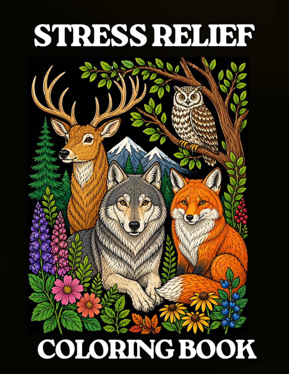 Stress Relief Coloring Book: Stress Relief: Adult Coloring Book with Animals, Flowers, Patterns, Mushroom And Many More For Relaxation