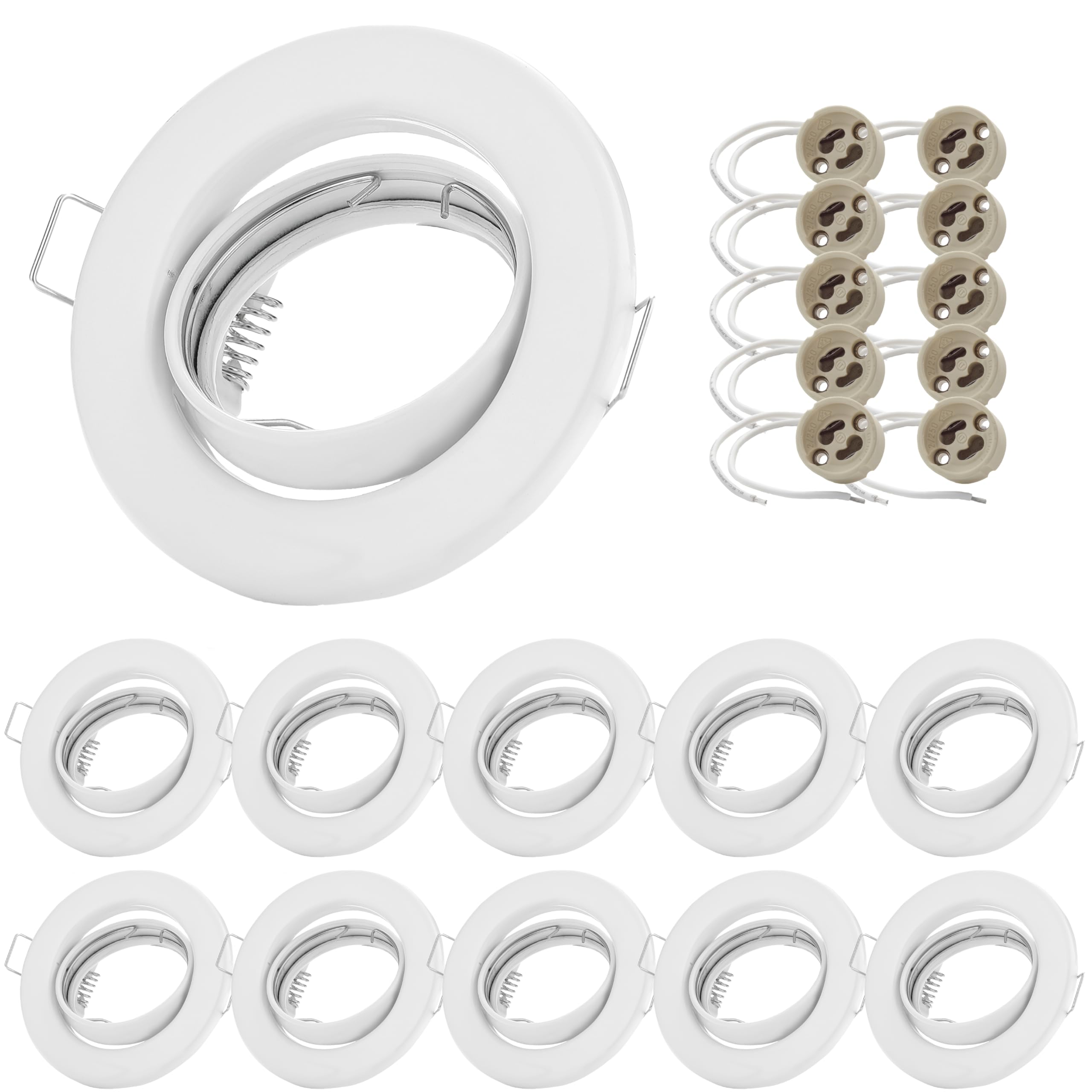 10x Sweet Led Cadre encastrable incluant douille GU10 - Spots encastrables IP20 230V - adaptés pour LED & halogène - Spots encastrables orientables en métal - Ø 88mm, blanc