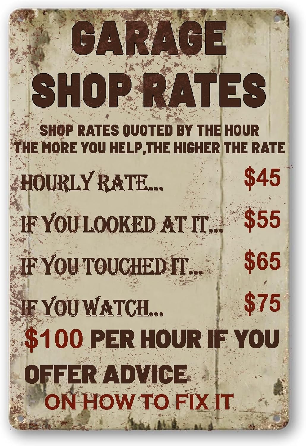 SMAZDFXX Garage Shop Rates Metal Sign Vintage Mechanic Pops Accessories Tin Signs Bar Man Cave Decor For Workshop Dads Wall Funny Sign 5.5"x8"