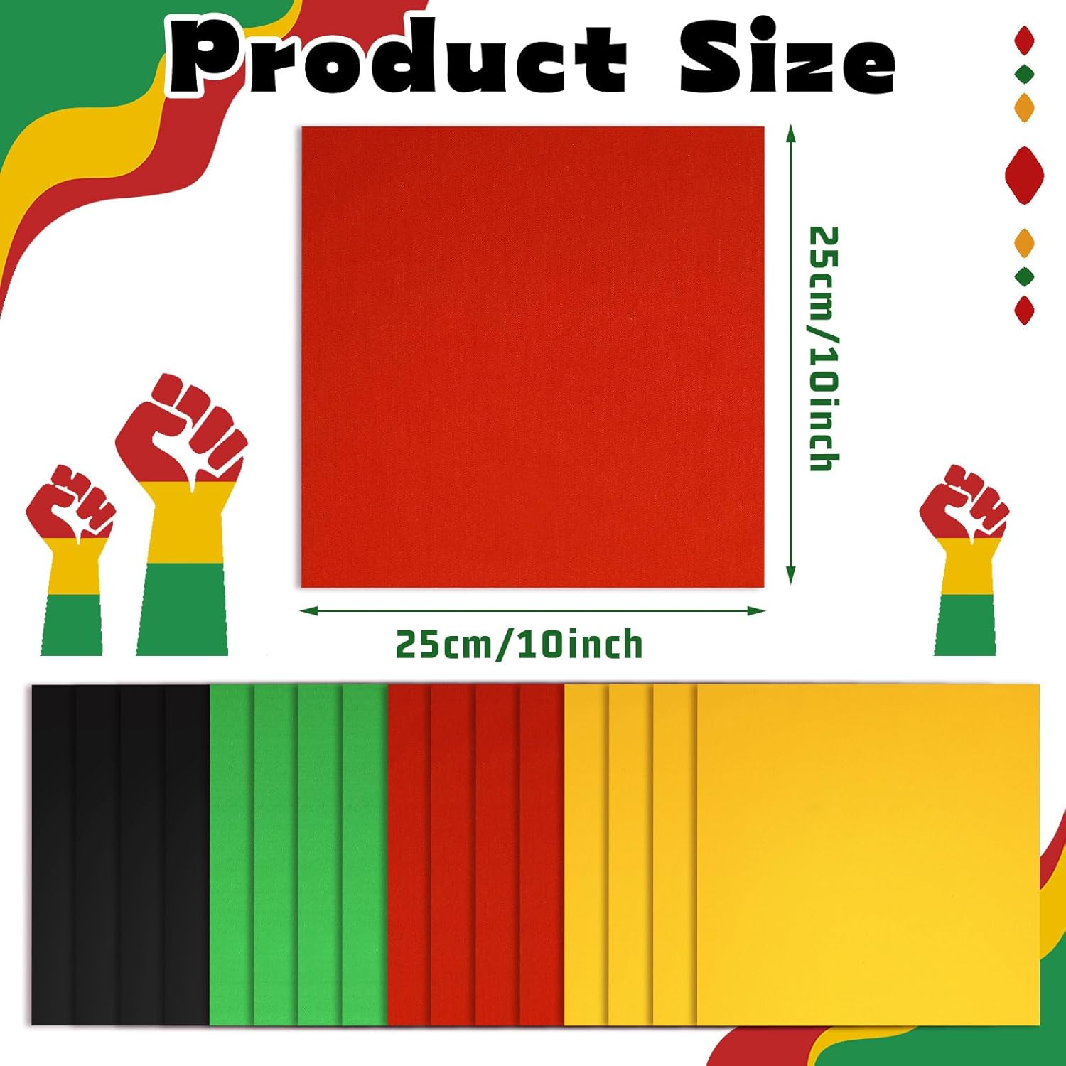 Buryeah 100 Pieces 10 x 10 Inches Cotton Fabric Squares Precut Quilting Fabric Bundles Solid Colors Layer Cakes Quilt Material for DIY Craft Sewing Embroidery (Black,Green,Red,Yellow)