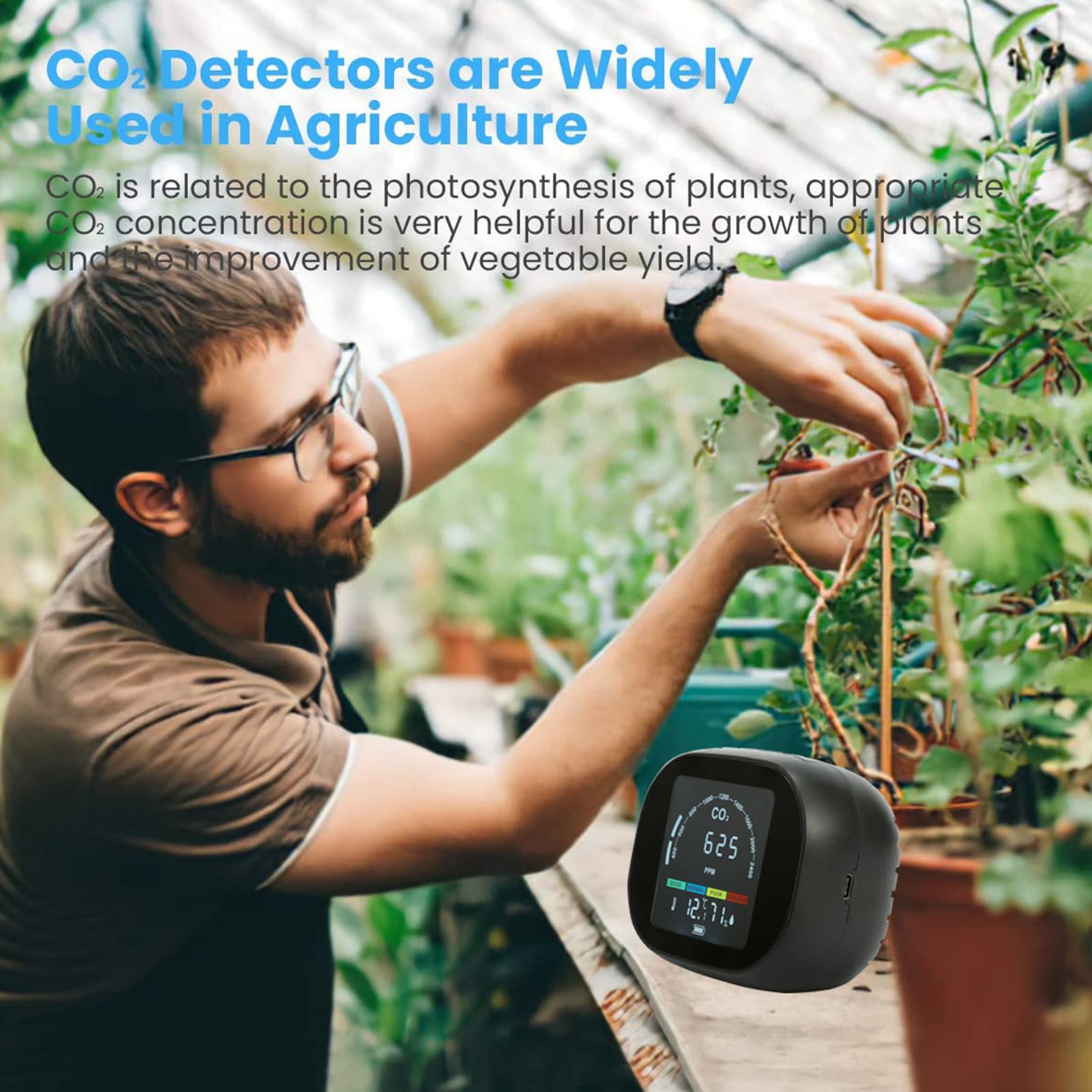 Medidor infrarrojo de CO2 Detector de dióxido de Carbono de Alta precisión Termómetro Higrómetro con función de Alarma Pantalla Grande y Clara para el hogar Oficina Monitoreo de