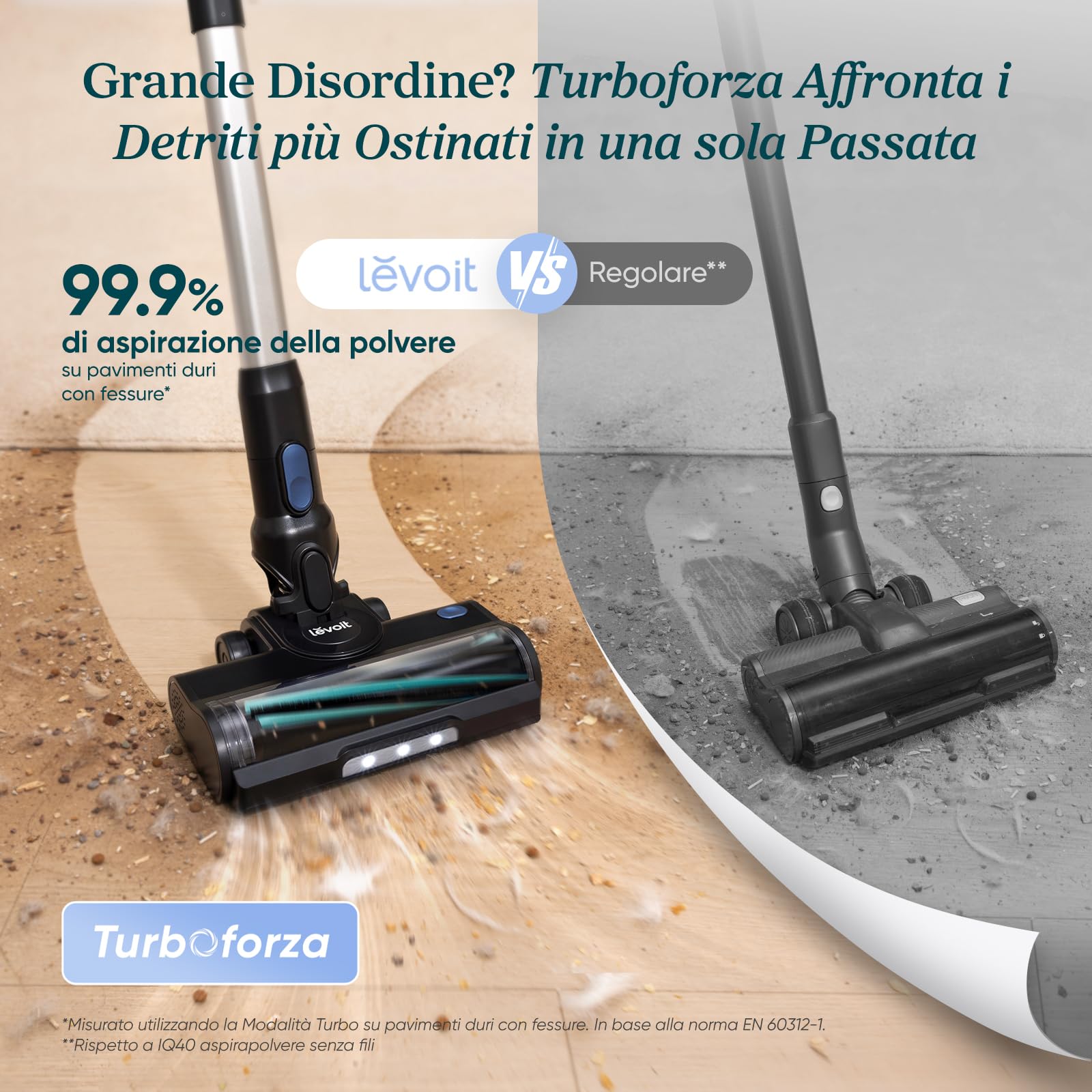 LEVOIT Aspirapolvere Senza Fili Potente con Mini Turbo Spazzola e Antigroviglio, 99,99% Filtrazione con HEPA, Scopa Elettrica Senza Fili con Schermo LED, Fino a 60min, per Pavimenti, Peli di Animali