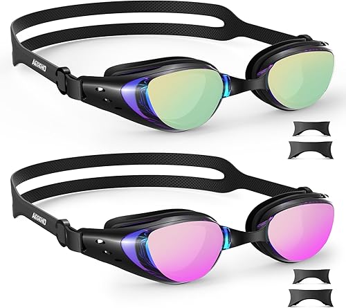 Aegend Paquete de 2 gafas de natación para hombres, mujeres, adultos, jóvenes, sin fugas