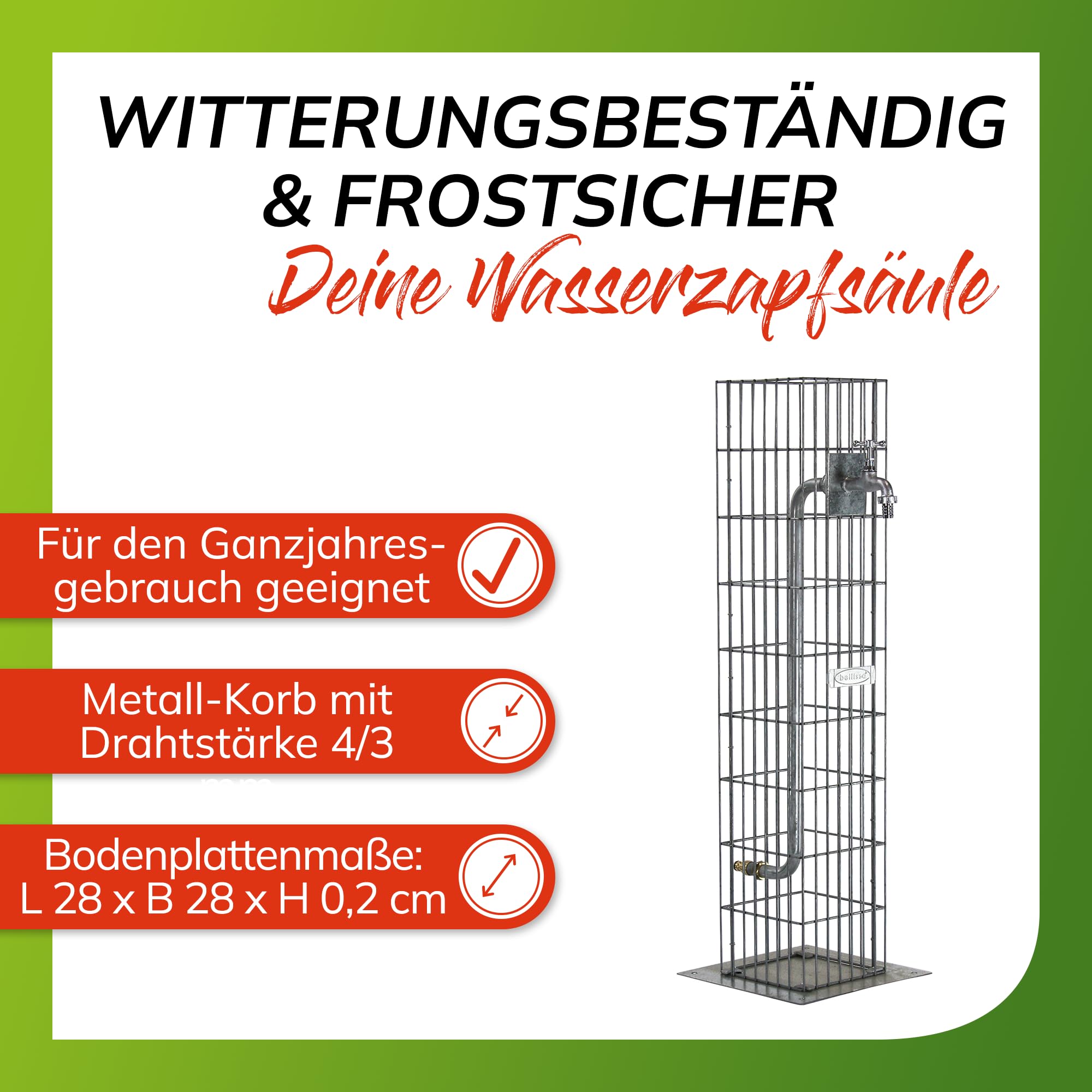 bellissa Gabionen-Wassersäule Metall 90x16x16 cm