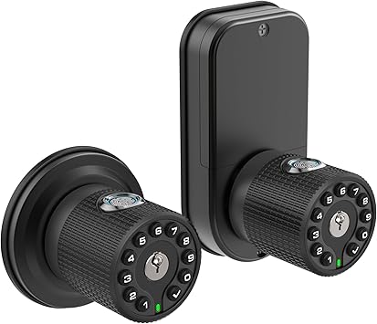 BOTHSTAR Double Sided Keyless Door Knob Lock with Fingerprint and Keypad, Smart Doorknob with Dual Cylinders for Exterior or Interior DoorDouble Sided Fingerprint Matte Black