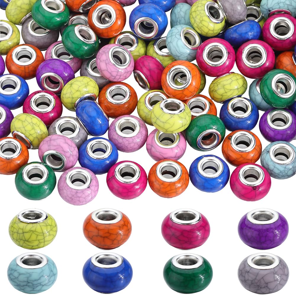 SOFPLATE 1 Box 120Pcs Resin Rondelle Beads Large Hole European Bead Bulk 14mm Brass Cores Lampwork Spacer Charms Porcelain Loose Spacer Beads for Pens Beading jewellery Making Necklace Bracelets Craft