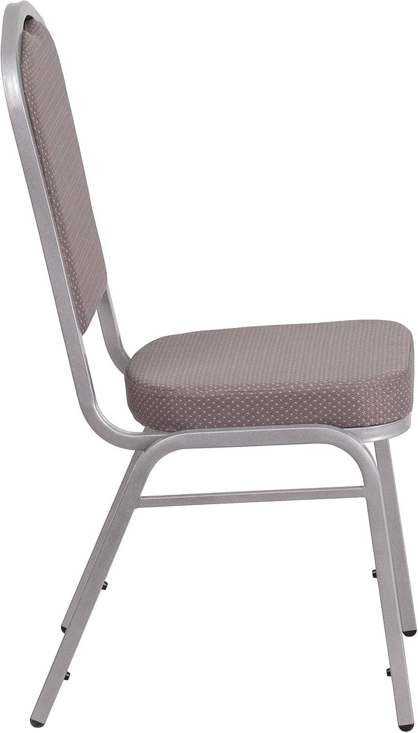 BOWERY HILL Modern Fabric Banquet Stack Chair, Silver and Gray Finish, Crown Back Design, 2.5 in Thick Seat Cushion, 16 Gauge Steel Frame, Stackable for Banquet Hall, Event, or Office Use