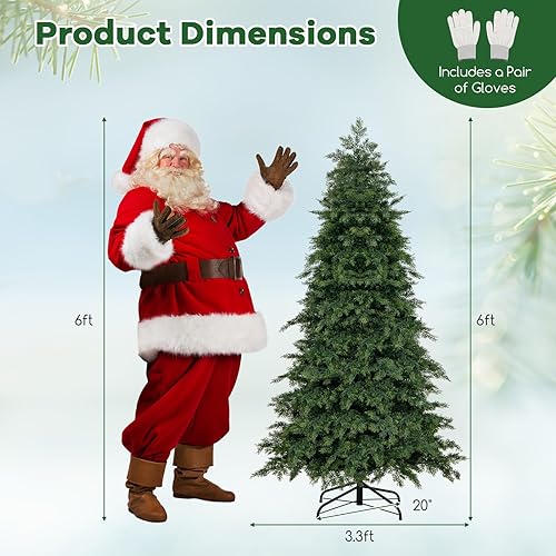 Miniatura 7 de Goplus Árbol de Navidad artificial de 6 pies, árbol completo de Navidad con bisagras verdes sin luz con 721 puntas de ramas exuberantes, mezcla de
