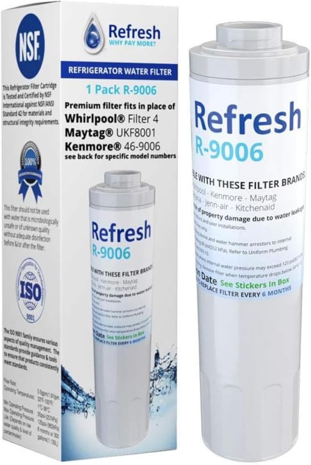 Refresh R-9006 Replacement Refrigerator Water Filter for UFK8001 / WF295 / WSM-2