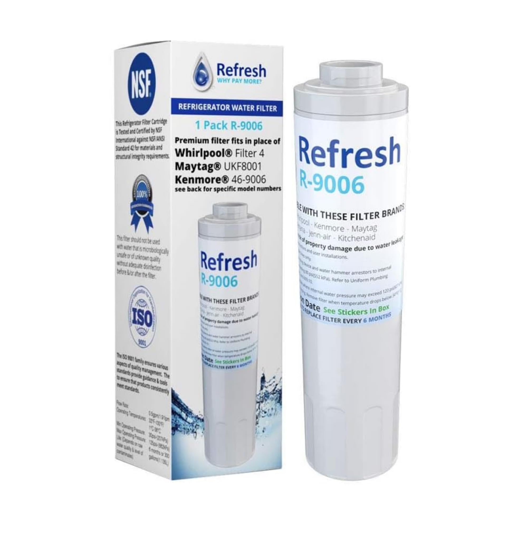 Refresh R-9006 Replacement Refrigerator Water Filter for UFK8001 WF295 WSM-2
