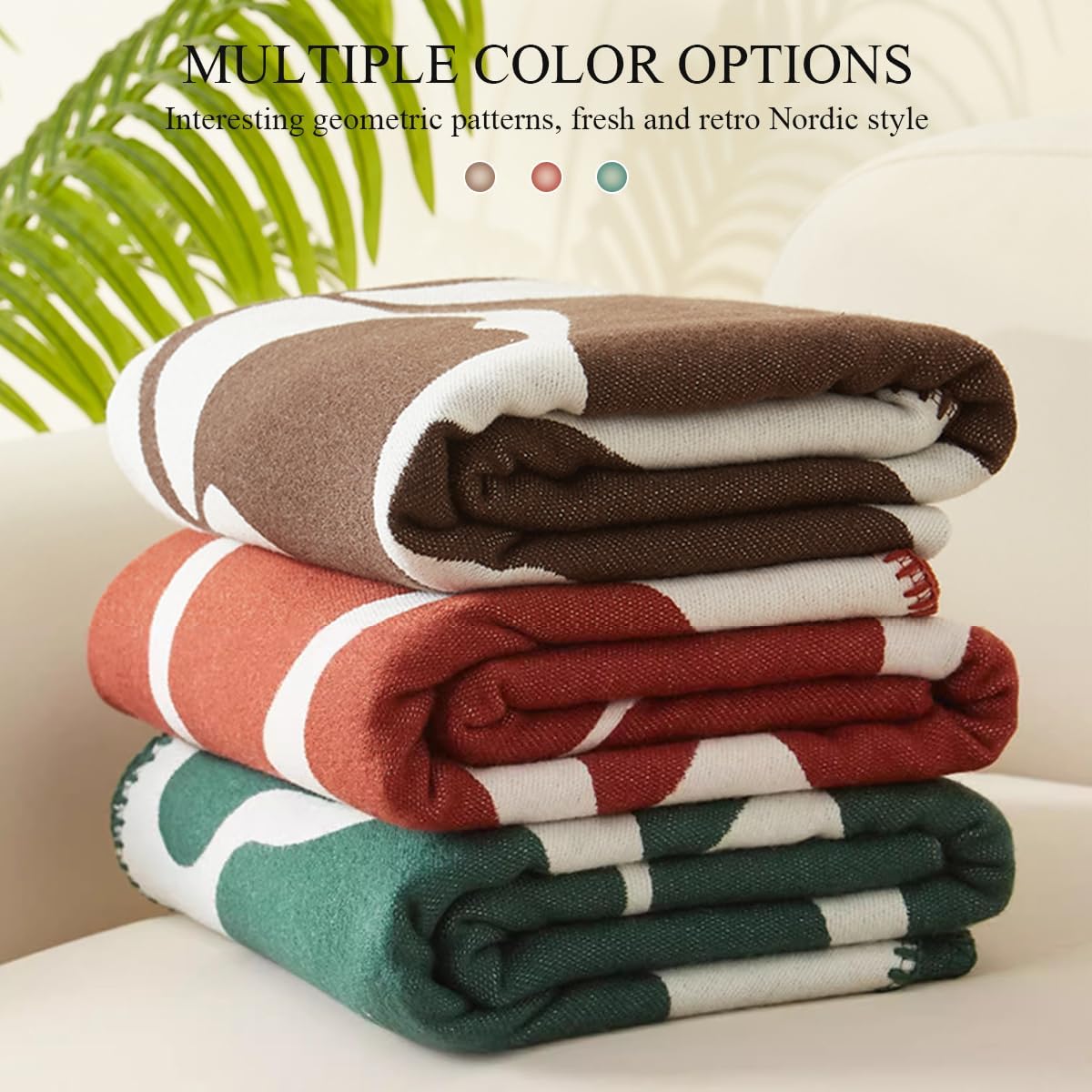 Faux Cashmere Throw Blanket Geometric Leaf Pattern Vintage Nordic Style Soft Warm Blanket for Office Car Leisure Travel Tapestry Decorative Throw for Sofa Couch Bed Settee 130 x 180 cm - Image 5