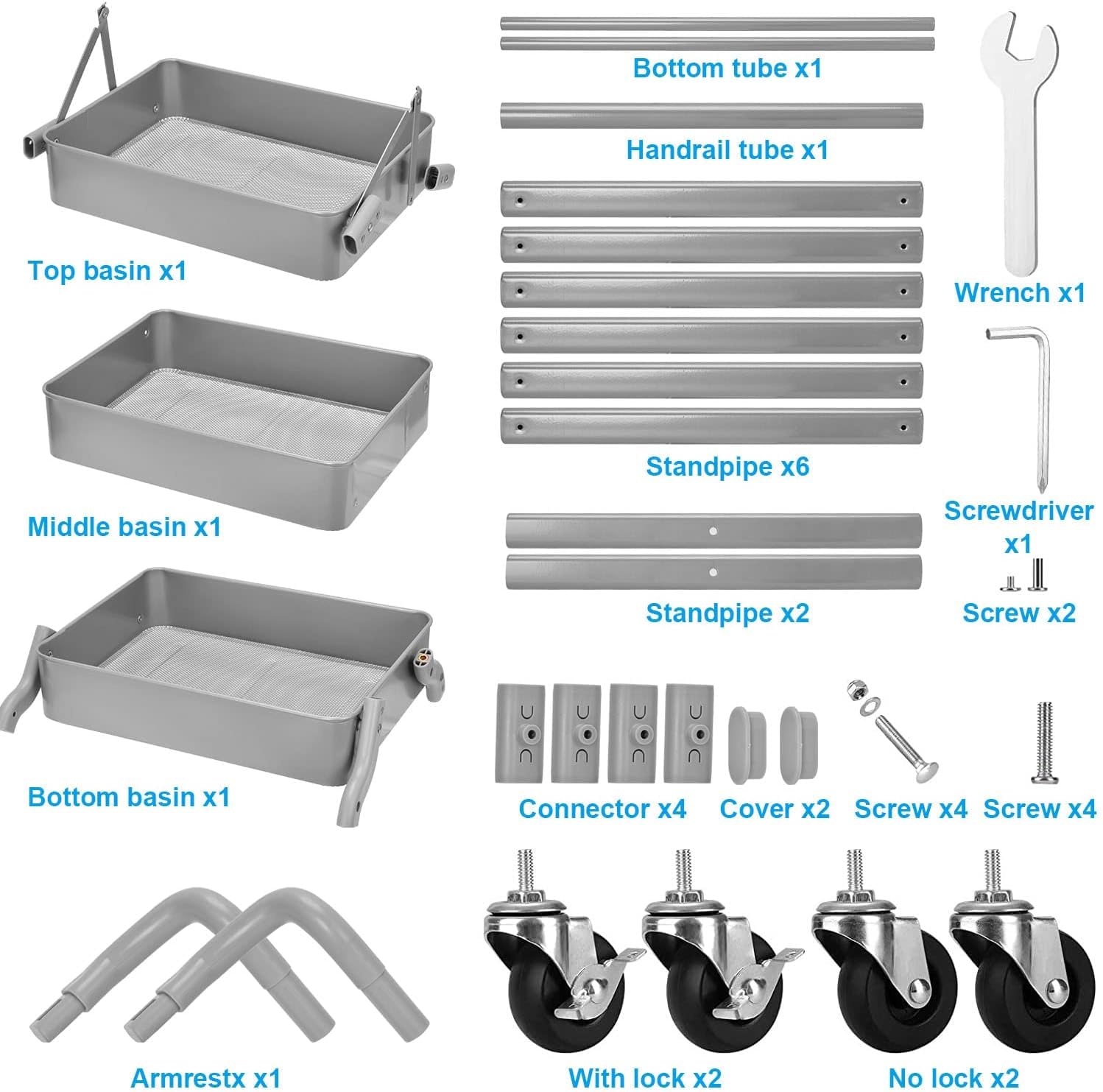 Plegable Carrito Auxiliar con Ruedas 3 Niveles ExtraíBle Estrecho Carro de Almacenamiento para Cocina Baño Jardin (Gris)