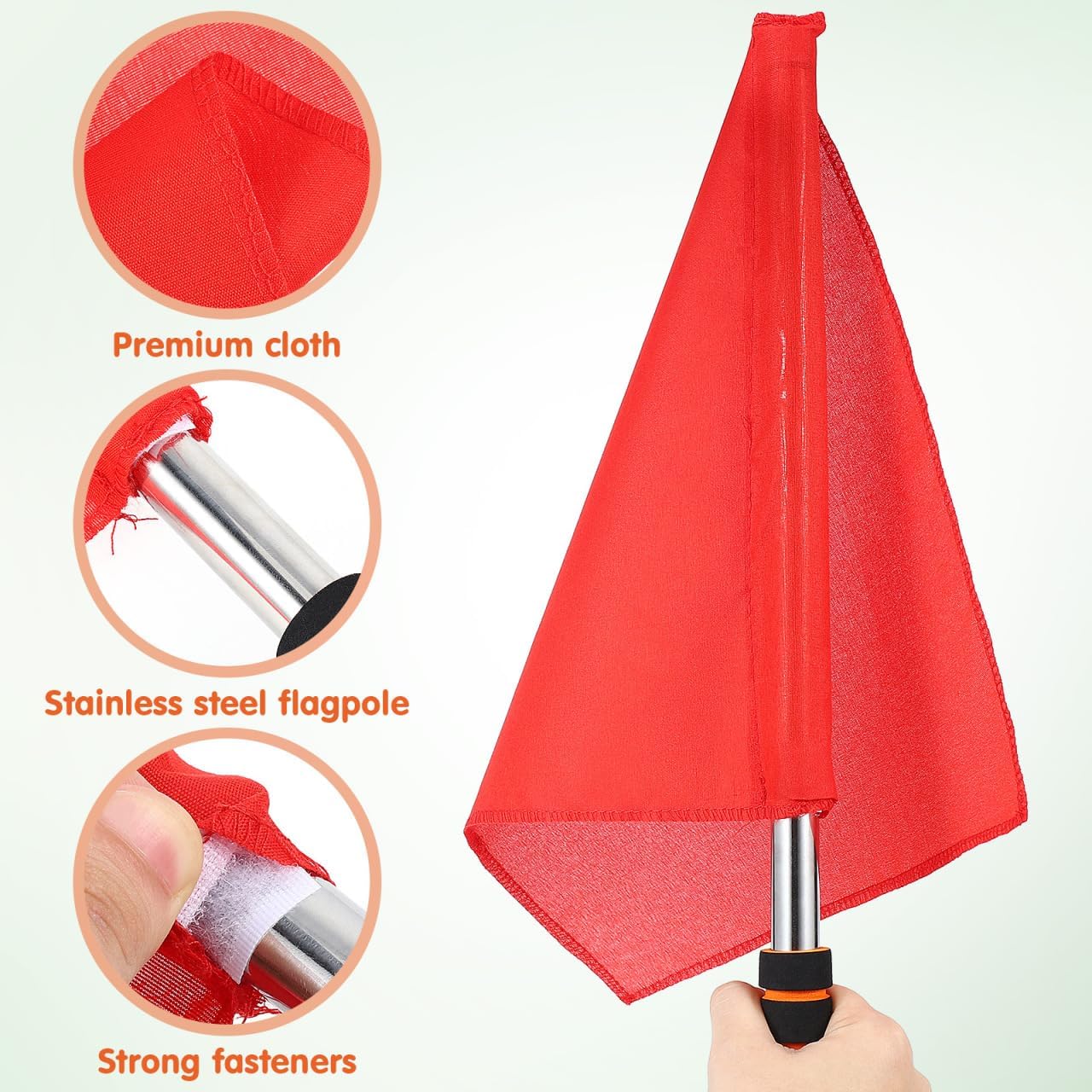 Operitacx 4Pcs Referee Flags, Stainless Steel Hand Flag with Sponge Handle, Green Red Soccer Referee Flags for Football Volleyball Sports - Image 3