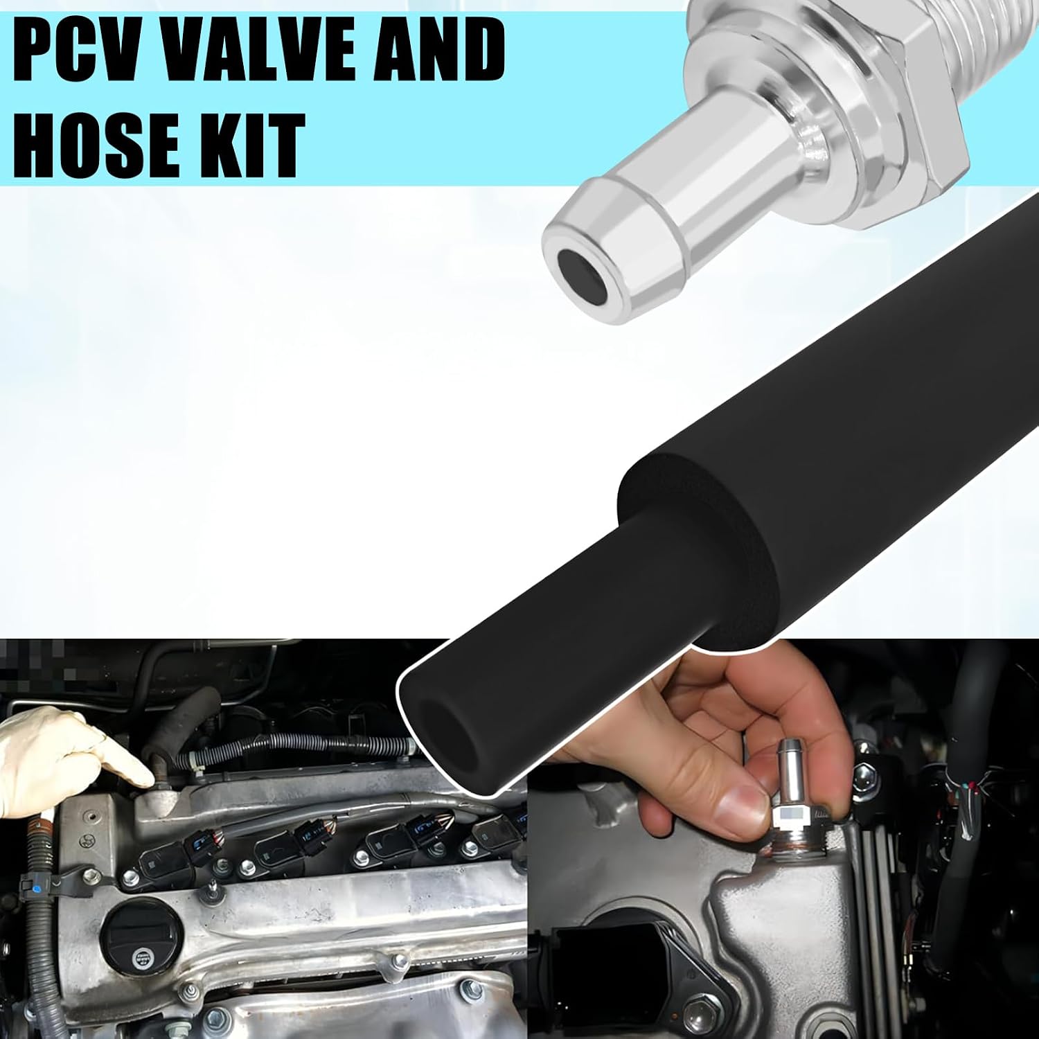 Engine PCV Valve and Hose Kit for Toyota Corolla Camry Highlander Solara Matrix RAV4 TC XB Lexus HS250h Ventilation Pcv Valve Vacuum Hose Replacement 12204-28020 12262-28021 PCV Hose（2.4L 4CYL）