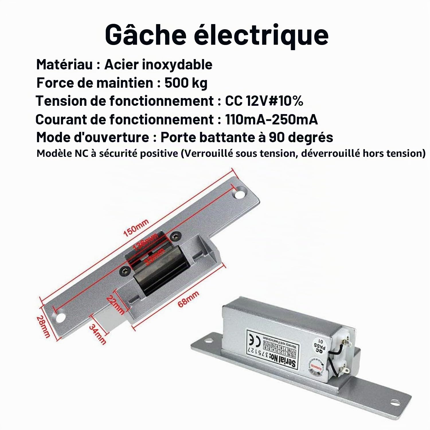 YAVIS Kit Système de Contrôle d'Accès WiFi TUYA, Clavier D'empreintes Tactile avec Écran, Serrure de Porte électrique NC, IP68 Étanche, RFID NFC 125KHz/13.56MHz, Alimentation, Sonnette Porte, Boutons