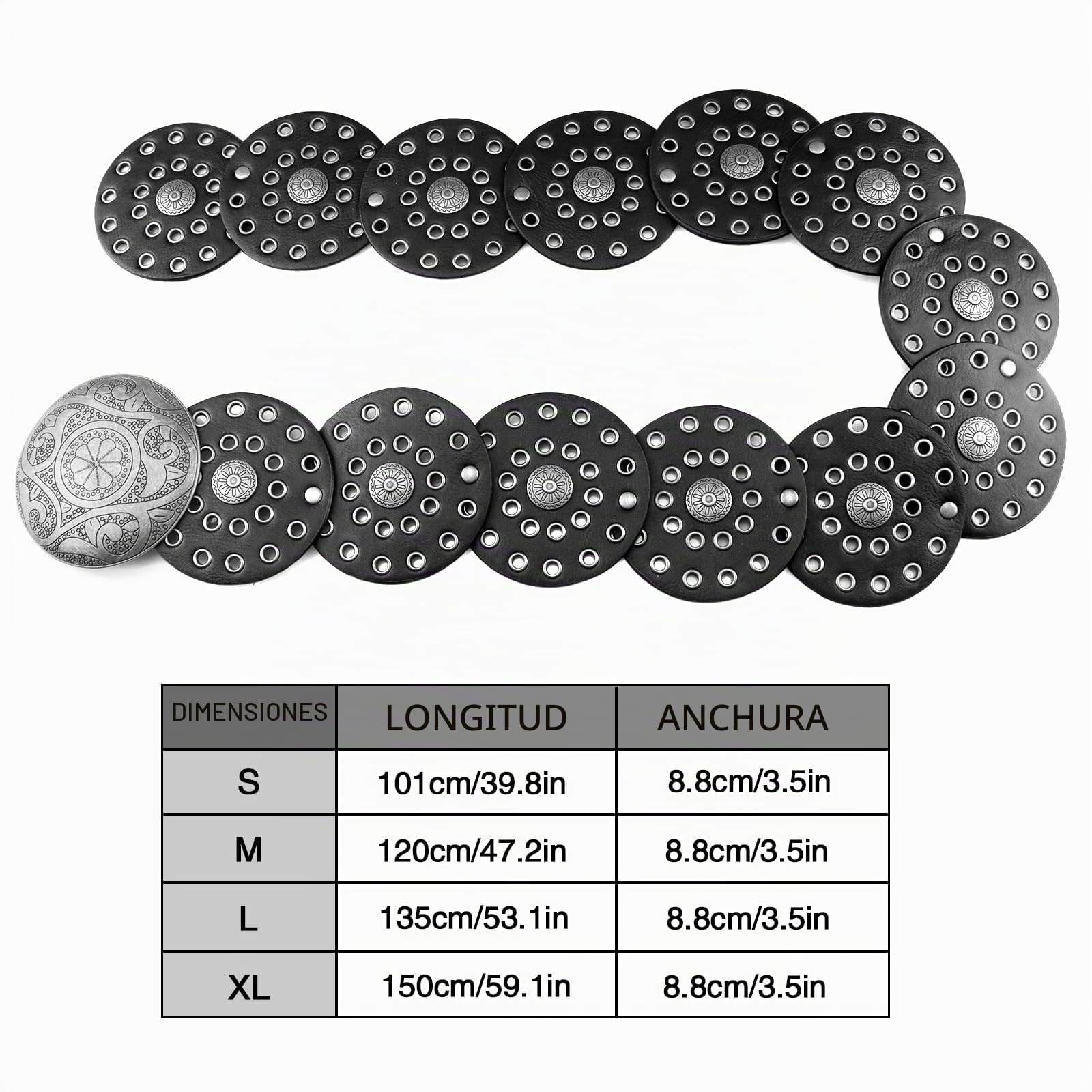 LIMHOO Cinturón ancho de disco para mujer, de cuero, hueco, redondo, bohemio, occidental