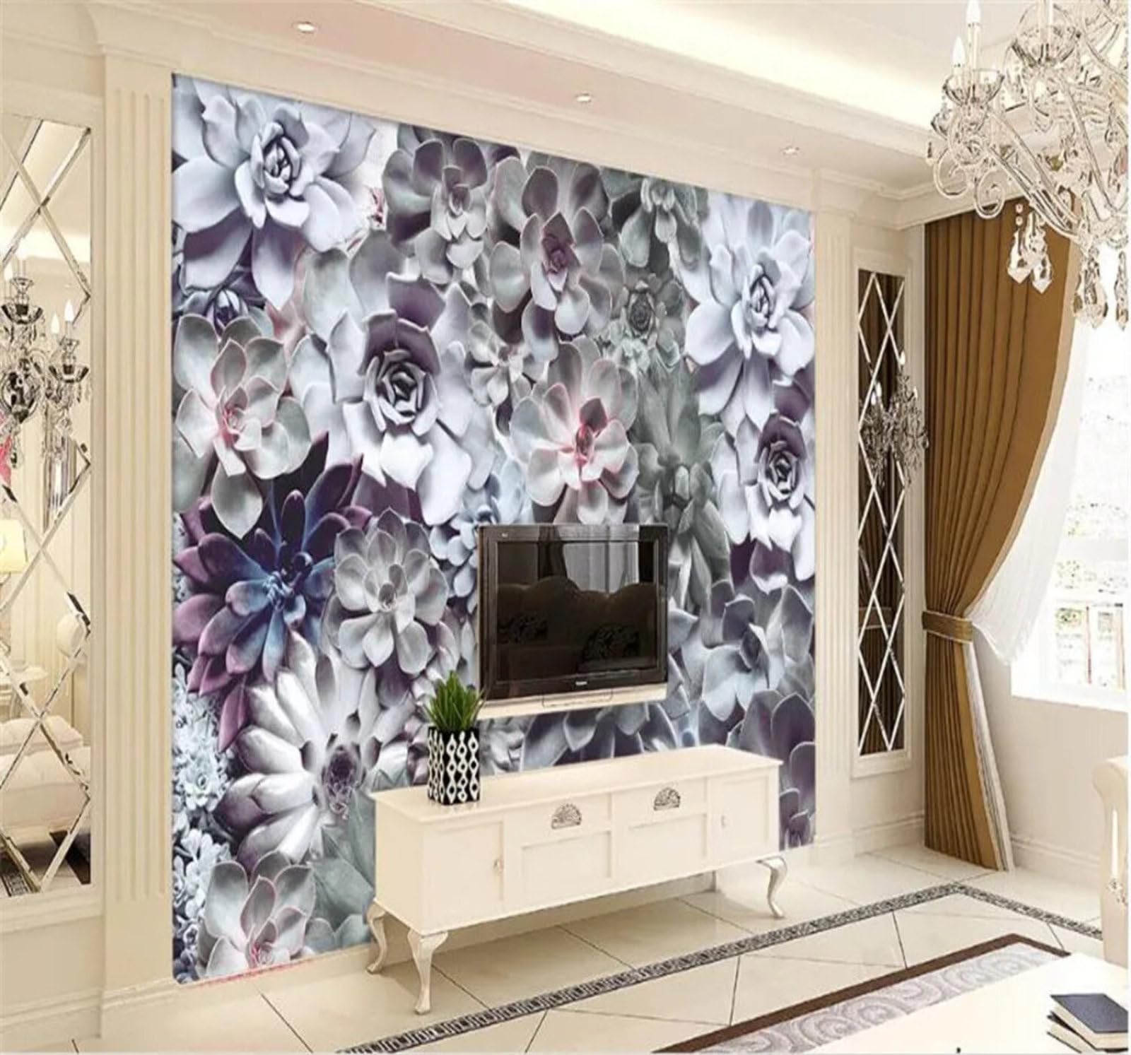 Tzxztt Retro Nostalgic Succulents Plants Flowers Modern 3D Wallpaper Premium Textured Silk Neutral Tones Material Ideal for Living Room Bedroom-430cm×300cm