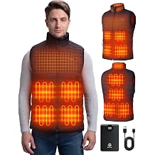 Soleilwear Mens Heated Vest with 12000mAh Battery, 9 Heated Zones Lightweight Rechargeable Vest for Camping Ski Outdoor