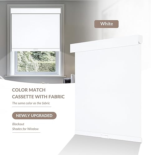 Vista 3 de Boolegon Persianas enrollables opacas sin cordones para ventanas, cortinas de lino de parada libre con cenefa, tela con aislamiento térmico, Negro