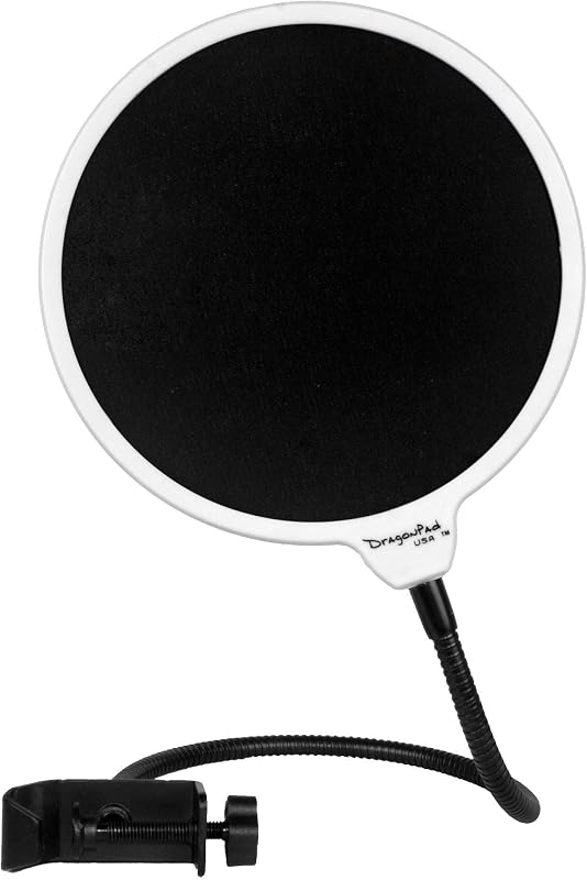 Dragonpad USA- Filtro pop de estudio para micrófono de 6" con abrazadera - WHT/BLK