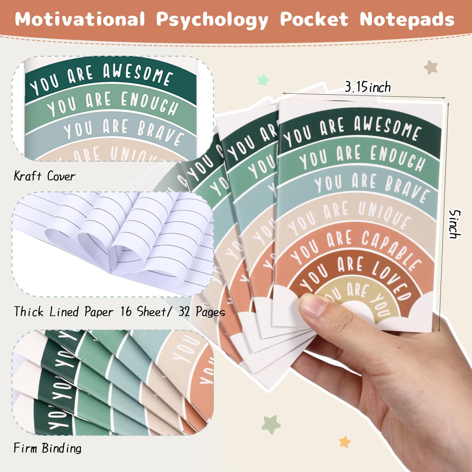 100 Pcs Mental Health Awareness Gifts Bulk Motivational Notebook Journals and Positive Affirmation Pen Mental Health Items for Coworker Nurse Week Teacher Student End of Year Gifts (Rainbow)