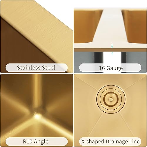 Miniatura 7 de LQS Fregadero de cocina de montaje inferior de 31 pulgadas, fregadero de cocina dorado, fregaderos de acero inoxidable con fregaderos, accesorios