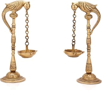 Aakrati Pair of Bird Diya Oil Lamp Stand Brass Hindu Religious Puja Artical Also use for Fengshui Gifts and Home Temple