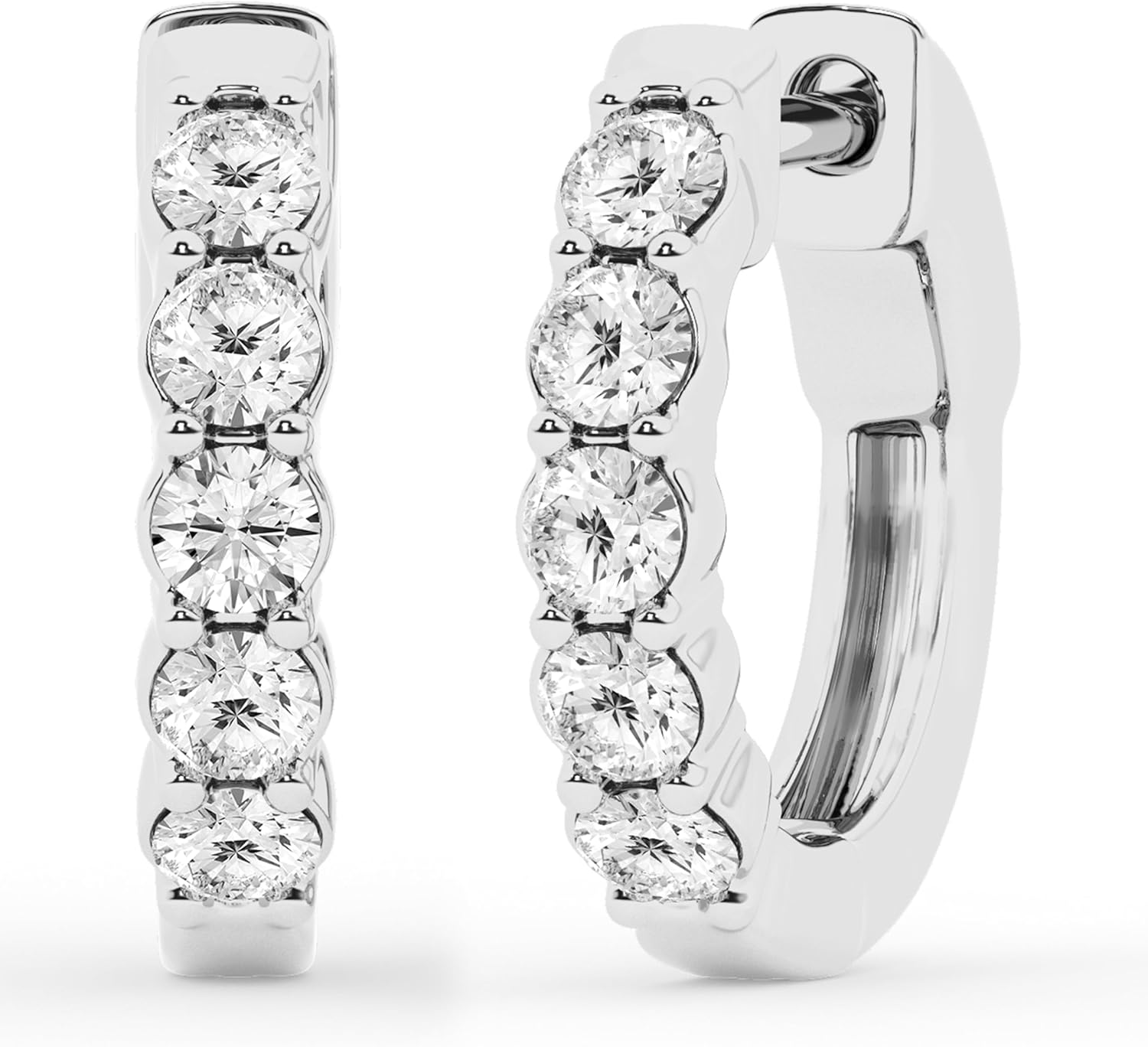 Belacqua 0.25-2.00 Carat Round Lab Grown Diamond Huggie Hoop Earrings in Sterling Silver, Color G+, Clarity SI, Prong Set, Jewelry for Women, Gift Box Included