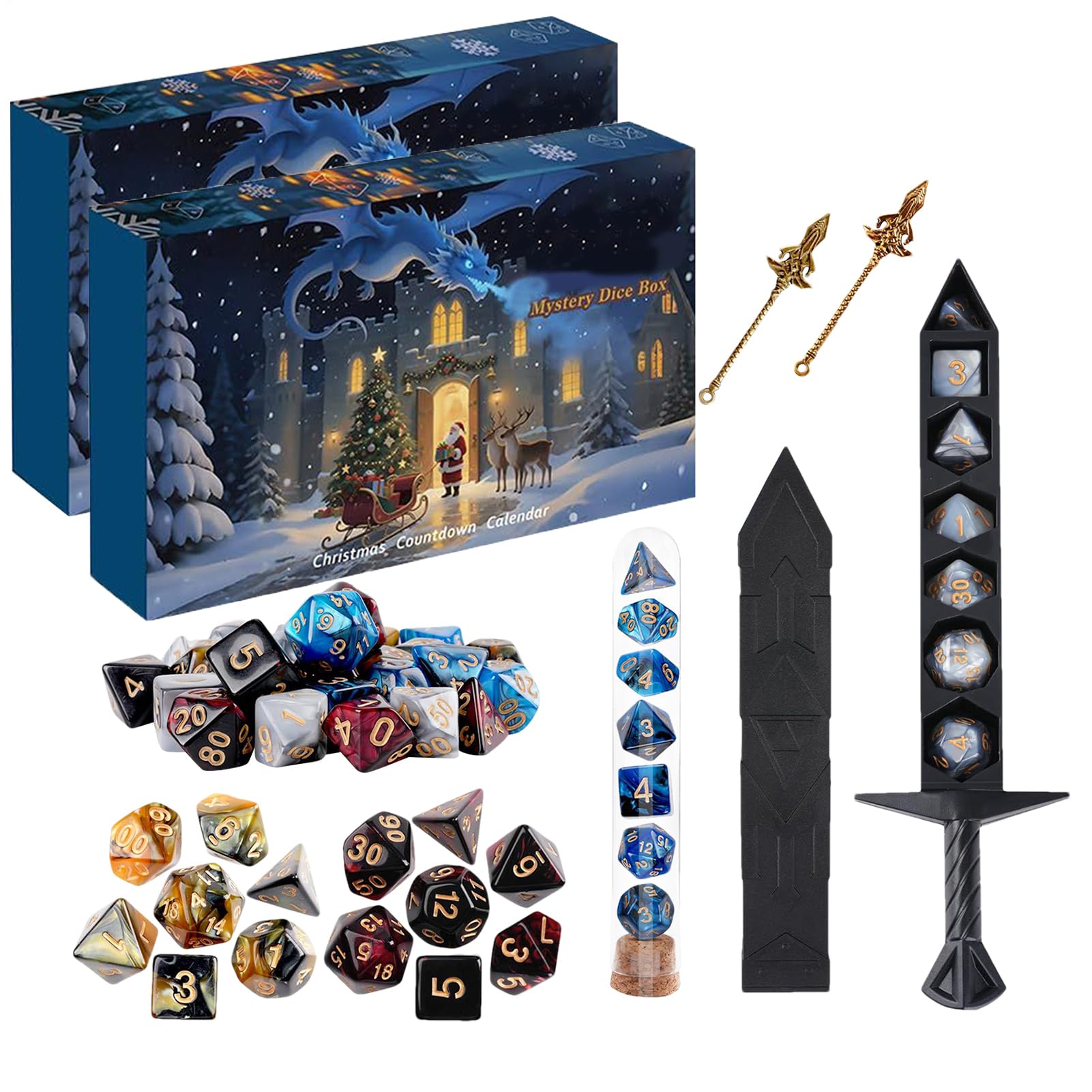 Mystères D D Calendrier de l'Avent de Noël - 2 Pièces Calendrier du Compte à Rebours Surprise Cube | Convient pour Donjons & Dragons RPG, M-T-G, Jeux de Rôle, Jeu de table | Cadeaux pour Jeux Amateurs