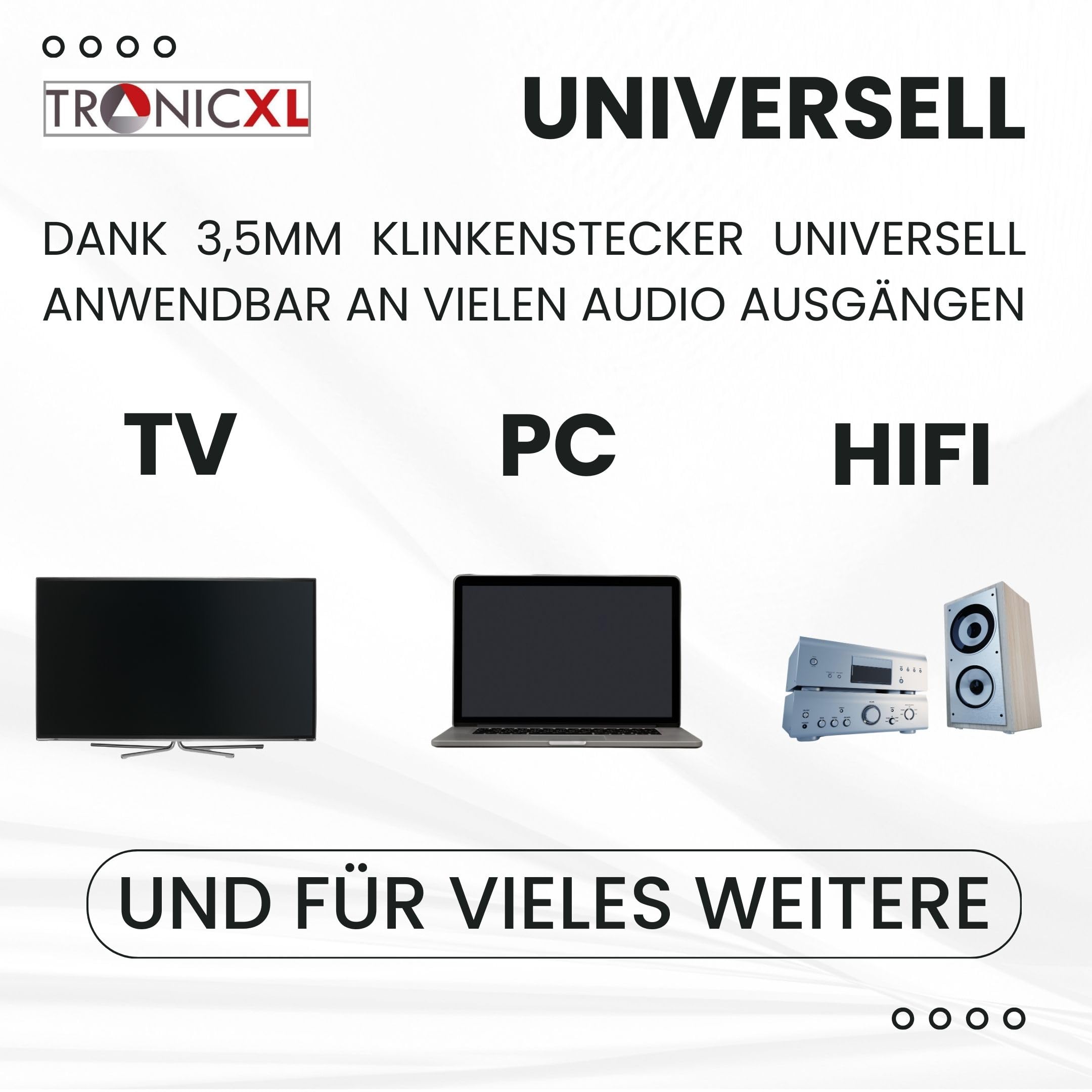 TronicXL Fernseh Kopfhörer 6m langes Kabel Kopfbügel kompatibel mit für Fernseher Samsung LG Sony Toshiba DYON JVC Philips Apple iPad iMac Computer etc Stereokopfhörer Headphones Klinkenstecker