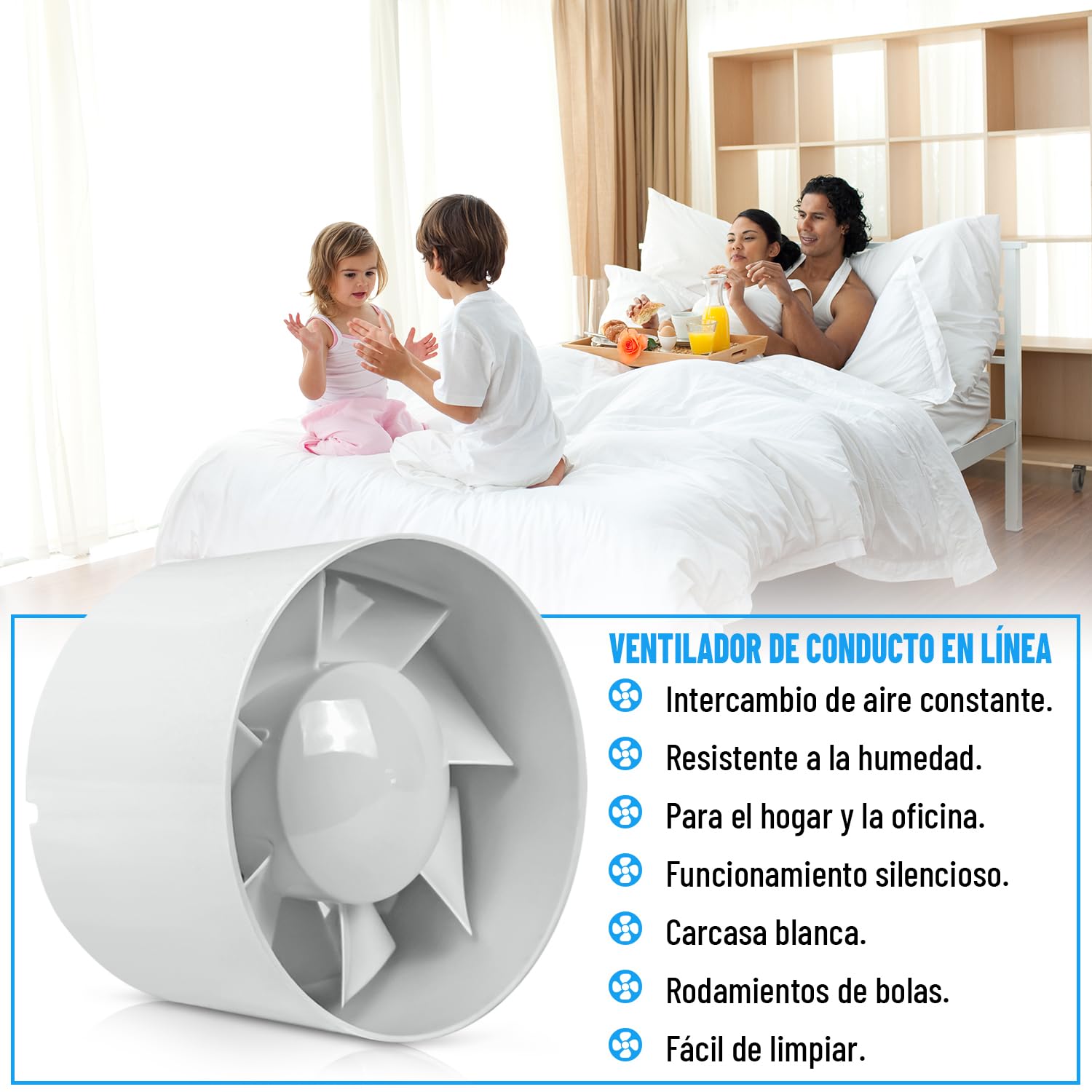 GROWMANIA Extractor de Aire en Línea Tubo para Armario de Cultivo 150 MM | Extractor de Olor con Caudal de Aire 295 m³/h | Aire Fresco Invernadero | Motor Silencioso