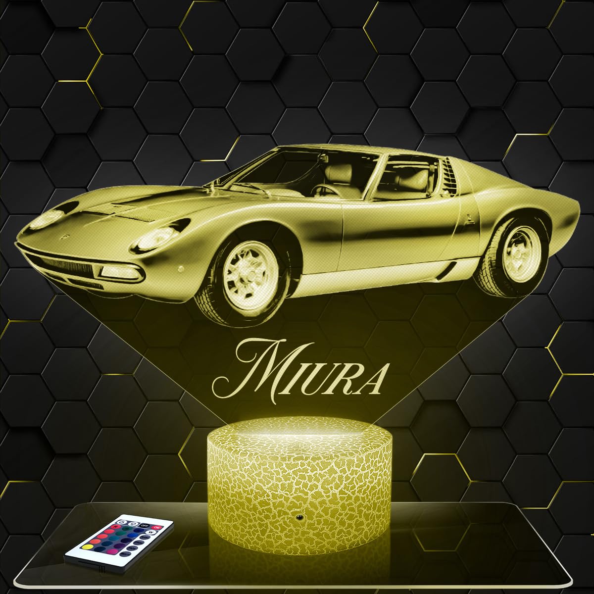 Lampephoto.fr - Lampada 3D Auto Lambo Miura, Decorazione Supercar Sport Veicolo di Lusso Tuning, Idea Regalo Uomo oggetto Auto Lambo Miura Decorazione Camera, Idea Regalo originale per Uomo per Natale