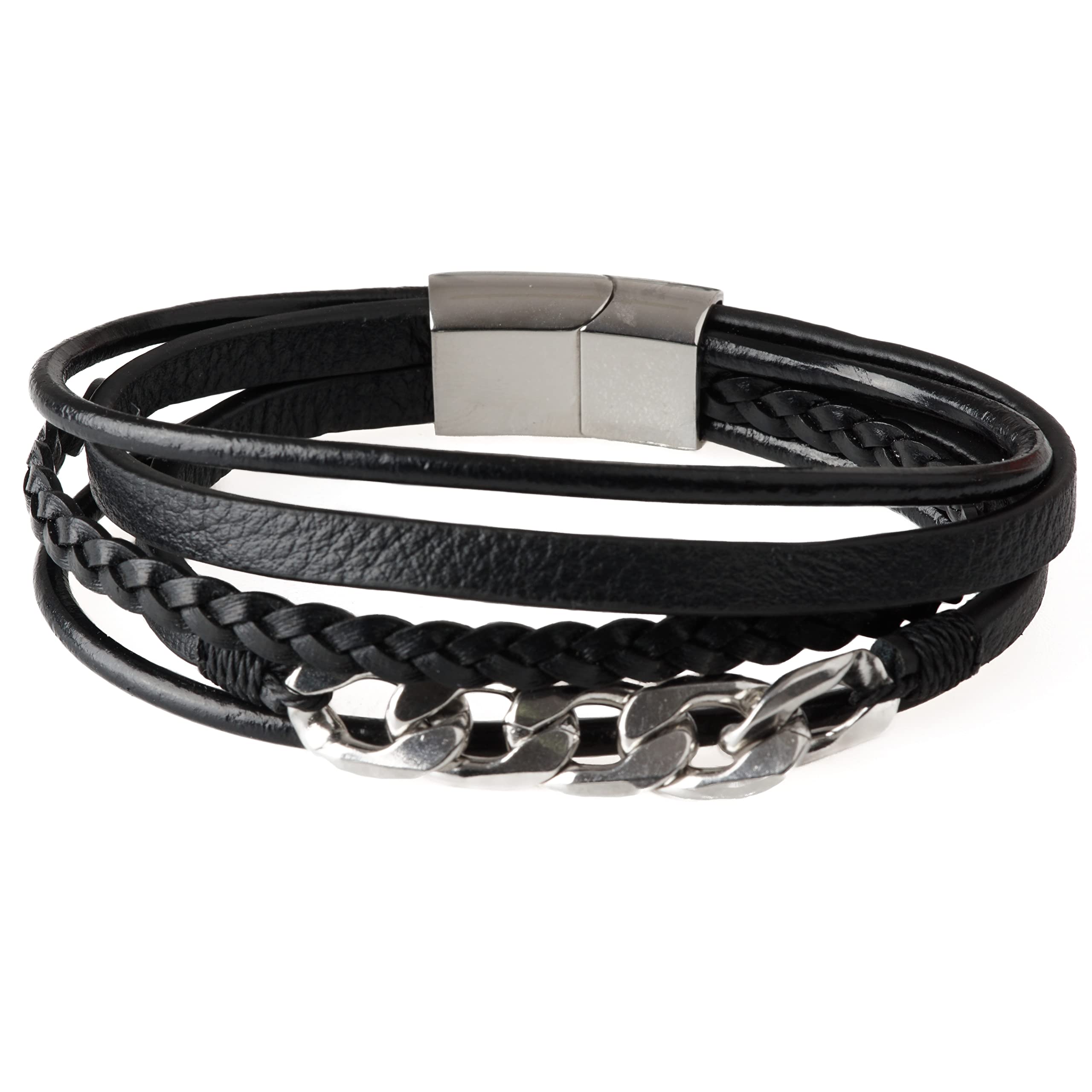 THE MEN THING FUSION MINGLE BLACK - Leather with Stainless Steel Bracelet with 100% Stainless Steel Magnetic Buckle for Men & Boys (8 inch) (B0BHWSR5Y5) Amazon Price History, Amazon Price Tracker