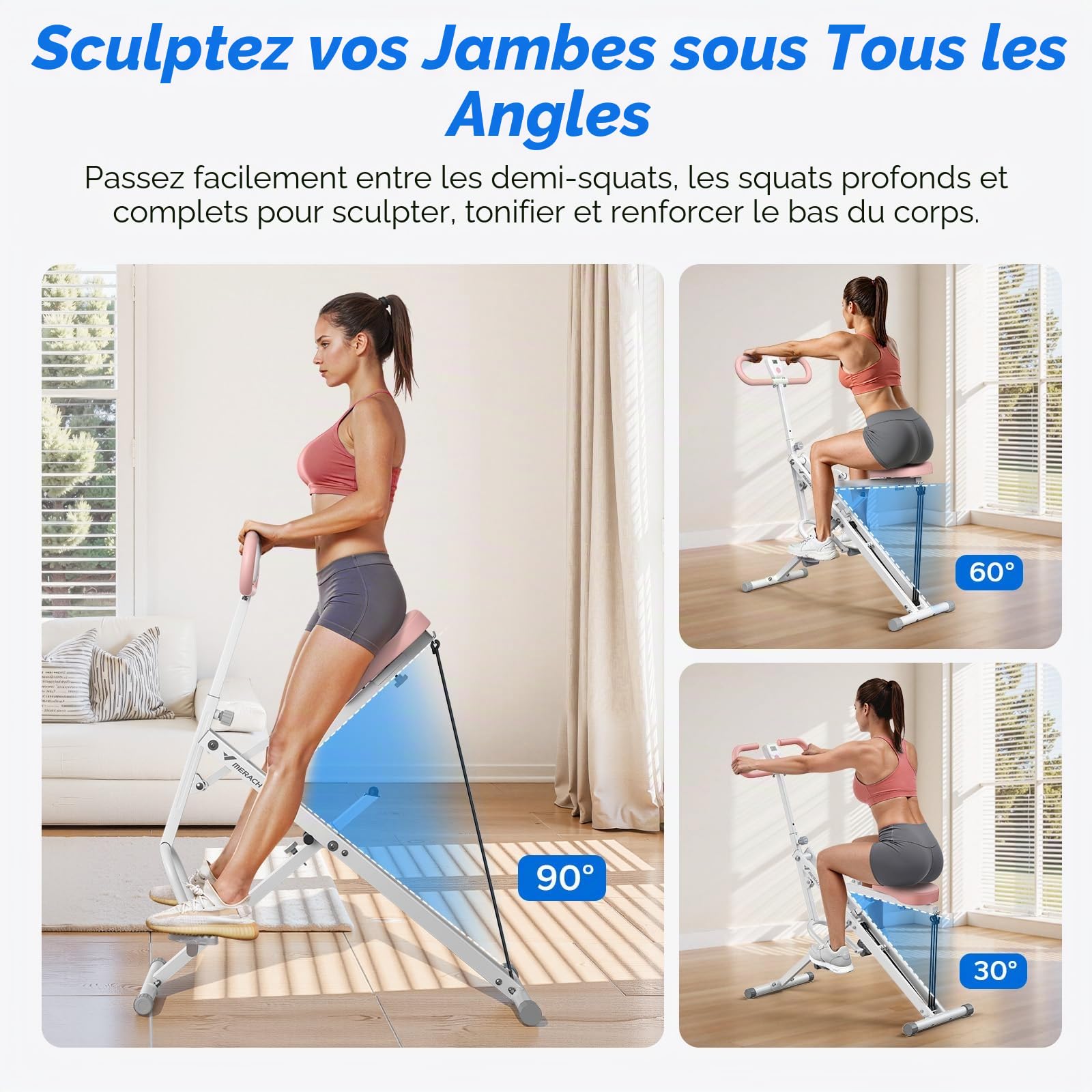MERACH 2-en-1 Machine à Squats et Rameur, Appareil de Squat Pliable, Machine pour Fessiers, Jambes et Abdominaux, Montage en 10 Min pour la Maison et la Salle de Sport, Charge Max 160KG