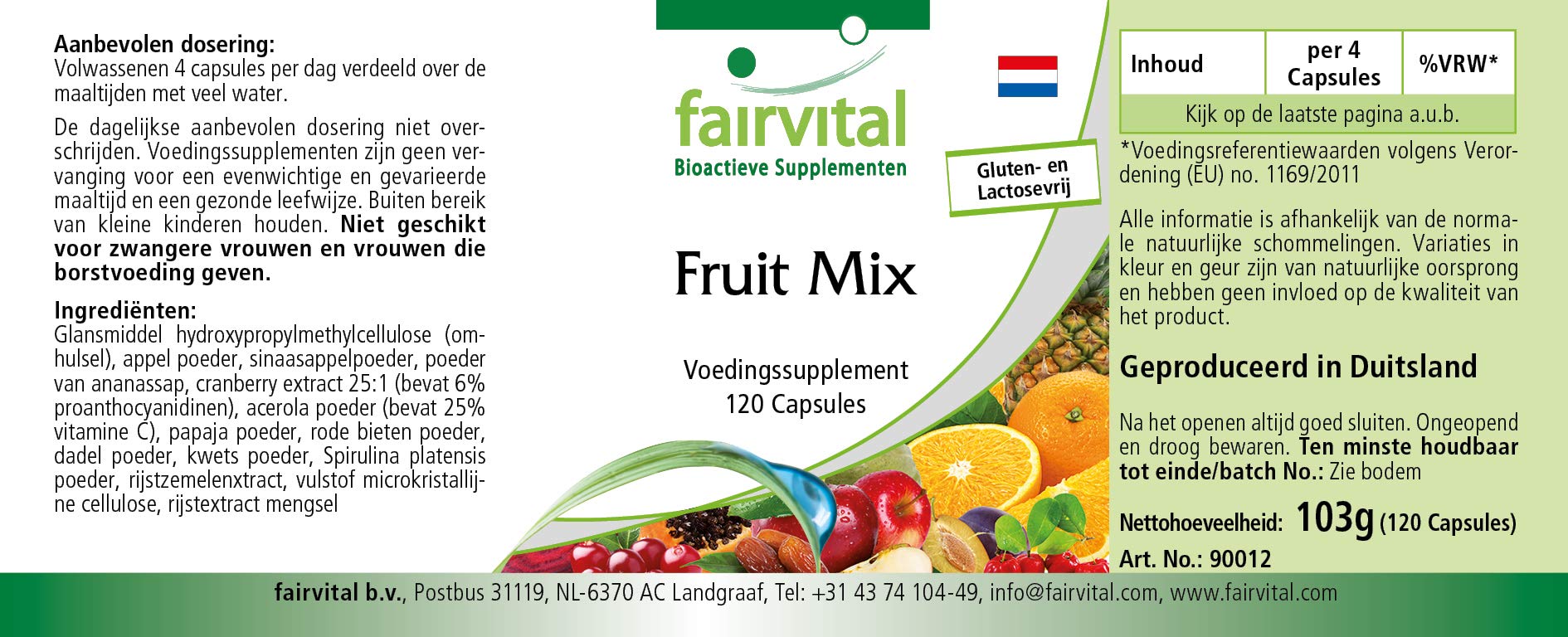 fairvital Mix di frutta, 120 capsule, ALTO DOSAGGIO, VEGANO, polvere multivitaminica naturale alla frutta, con estratto di mirtillo rosso, acerola, spirulina e molto altro
