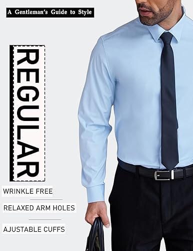 Miniatura 4 de COOFANDY Camisa de vestir para hombre, sin arrugas, manga larga, con botones, camisas formales