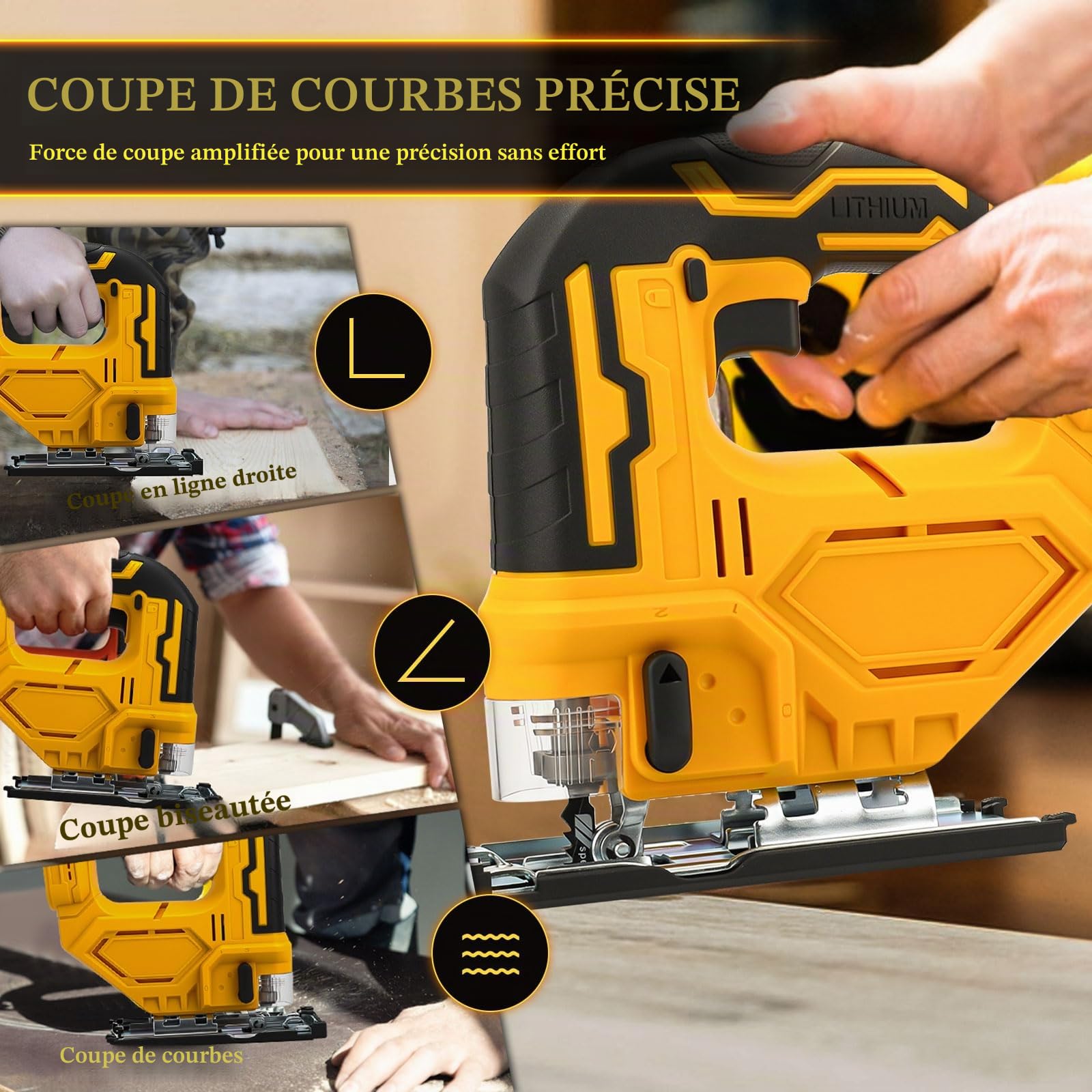 Scie sauteuse sans fil pour Dewalt 18 V 20 V, 400 W 2900 tr/min, 3 actions orbitales, angle de coupe biseauté ± 45°, 6 lames à tige en T pour bois, plastique, métal (sans batterie)