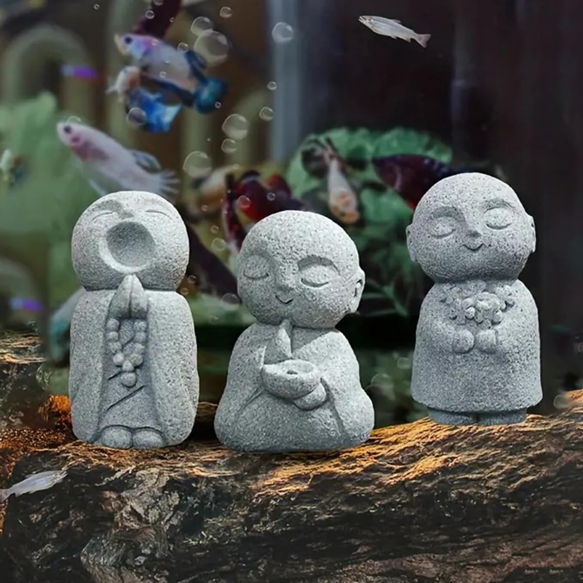 Street27® 3pcs Japanese Monk Statue Praying Zen Sandstone Mini Baby Buddha Idol Figurine for Wealth Good Luck Bosatsu Feng Shui Home Décor Showpiece for Fish Tank Aquarium Office Desk Car Decoration