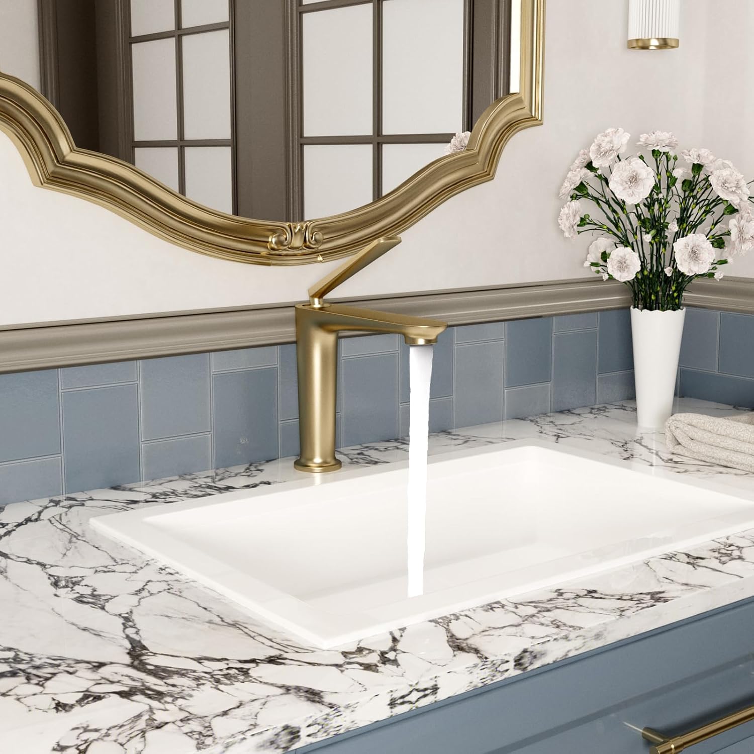 Bathroom Faucet Brushed Gold, One Hole Single Handle Vessel Sink Faucet, Brass Bathroom Faucet for Vanity Sink Restroom Guestroom RVs