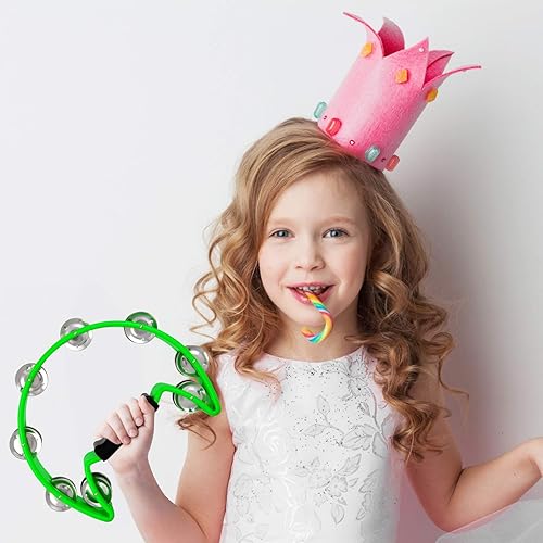 Miniatura 55 de EastRock Pandereta, pandereta de percusión de mano de metal Jingles - Pandereta de media luna para niños, adultos, KTV, fiesta rosa Halfmoon-1-PINK