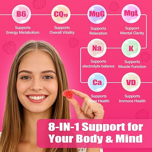 Miniatura 6 de Gomitas de glicinato de magnesio de 600 mg, 120 unidades masticables sin azúcar gomitas de magnesio para adultos y niños con L-treonato, calcio,