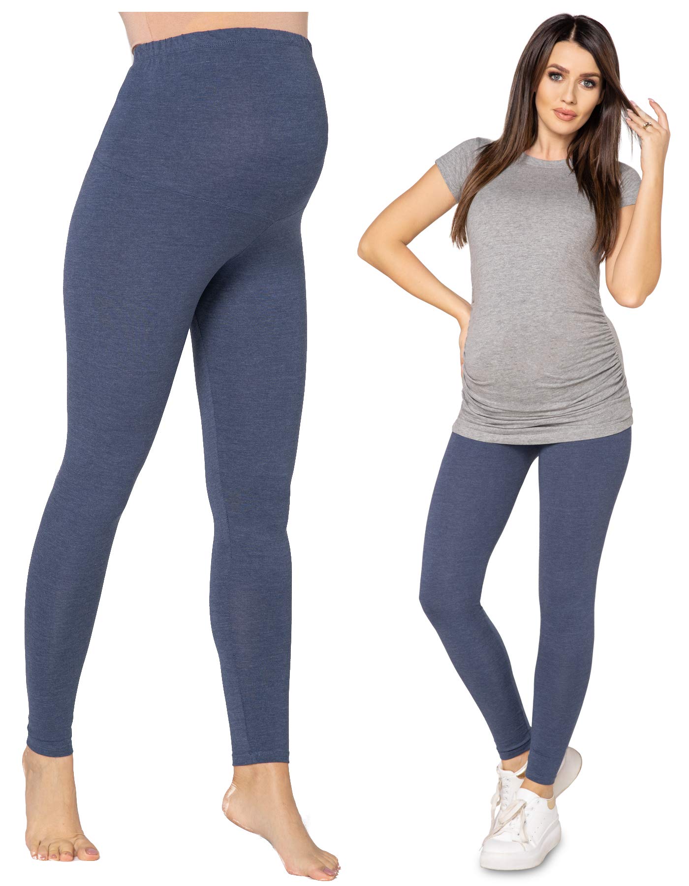 Purpless Maternity Pregnancy Leggings Belly Support Stretchy Long Over Bump Cotton Trousers for Pregnant Women 1025 (12, Jeans Melange)