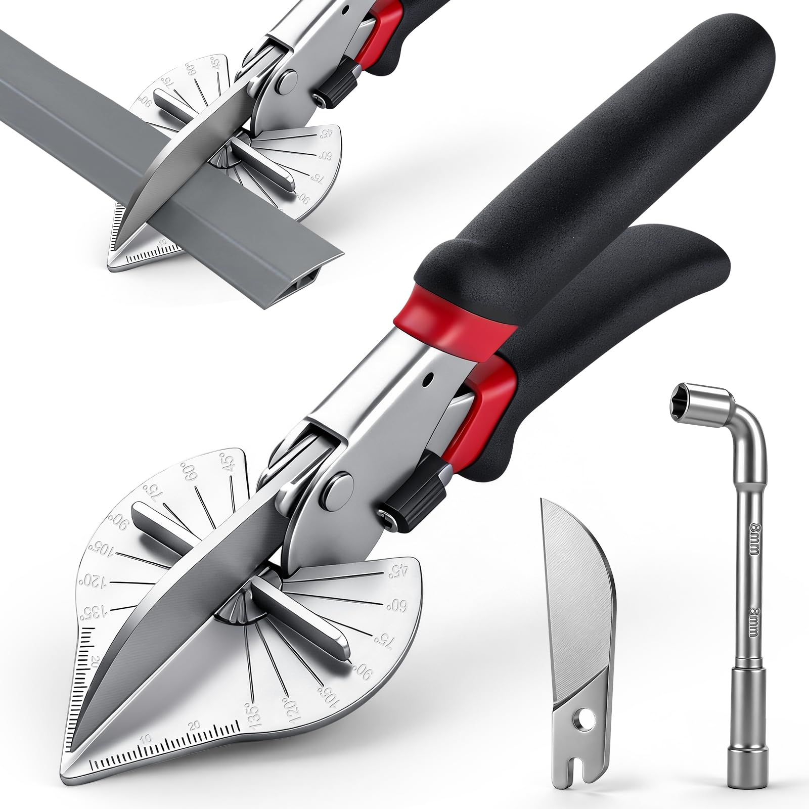 Mitre Shears, Beading Cutter with SK5 Steel Blade and Hex Socket, 45°-135° Angle Cutter with Safety Lock Buckle, Durable Trunking Cutters, Blind Cutters for Cutting Thin Wood, Wire Duct, Plastic Strip