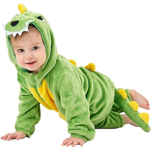 Unisex Baby Animal Costume Pajamas, Infant Flannel Hooded Halloween Romper Cosplay Costume/Homewear/Sleepwear