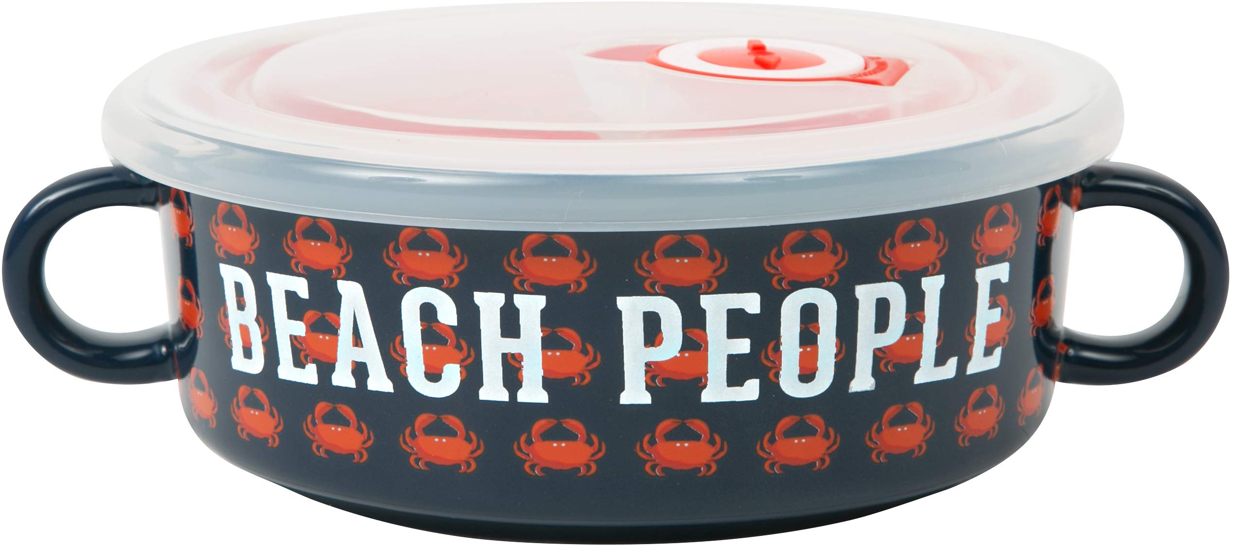 Pavilion Gift Company 67537 Suppentasse mit 2 Griffen, mit Deckel, Strandmenschen, 300 ml, Blau