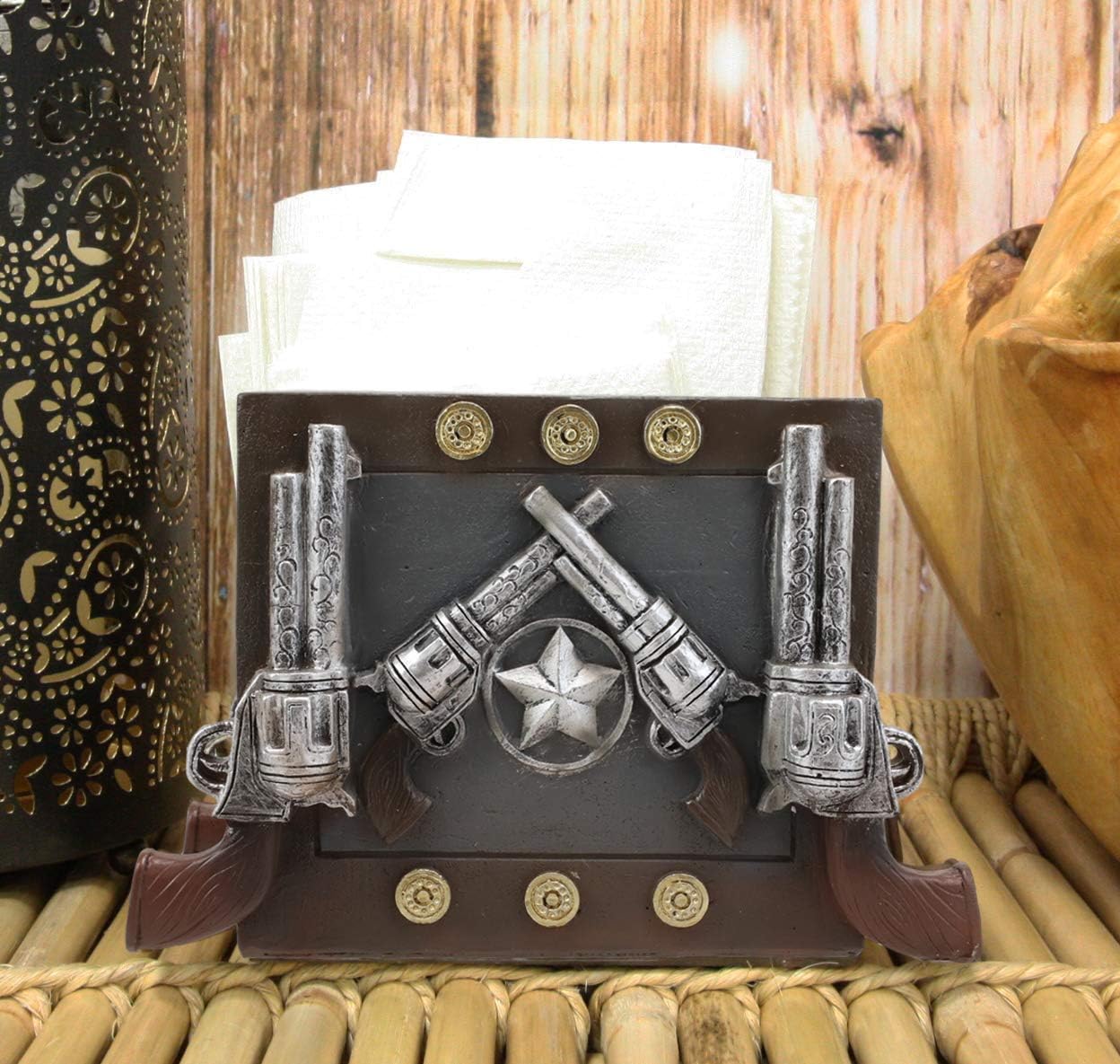 Ebros Wild Wild West Texas Star And Six Shooter Pistols Country Western Cowboy Napkin Holder Decorative Figurine