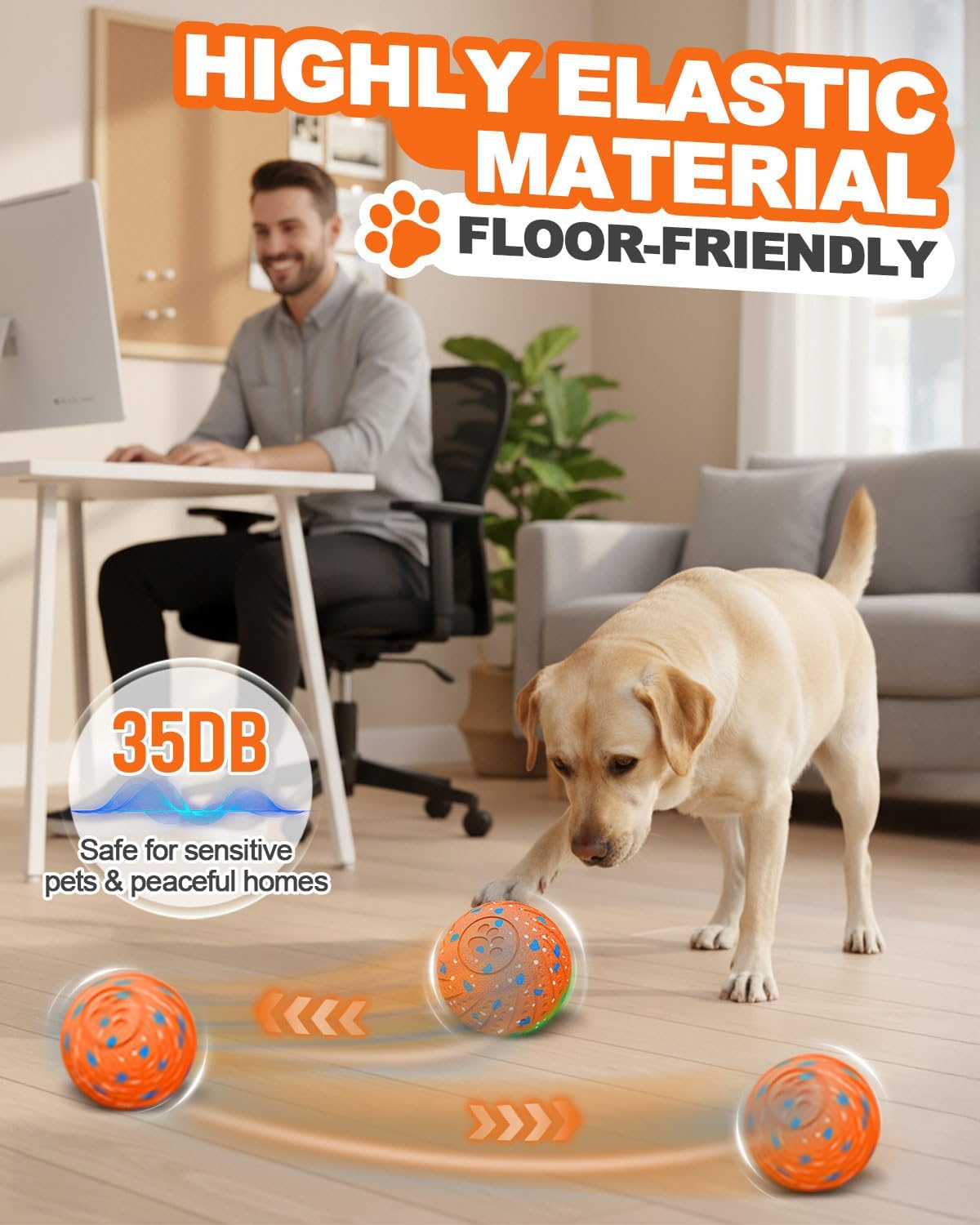Interactive Dog Toy Balls, E-TPU Automatic Rolling & Bouncing Dog Balls with Lights, Type-C Rechargeable IPX7 Waterproof Dogs Ball, Great Gift for Medium & Large Dogs