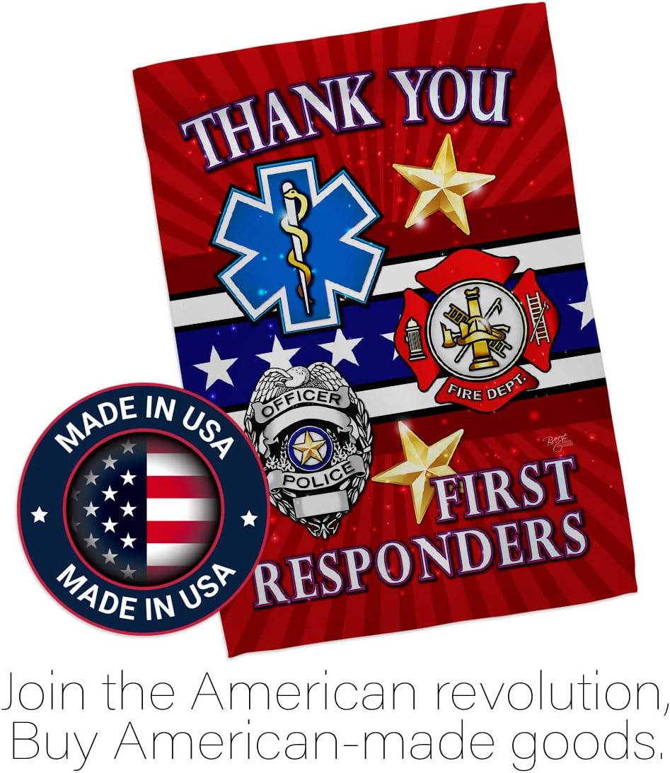 First Responders House Flag - 2 pcs Pack Armed Forces Service All Branches Support Honor United State American Military Veteran Official - Banner Small Garden Yard Gift Double-Sided 28 X 40