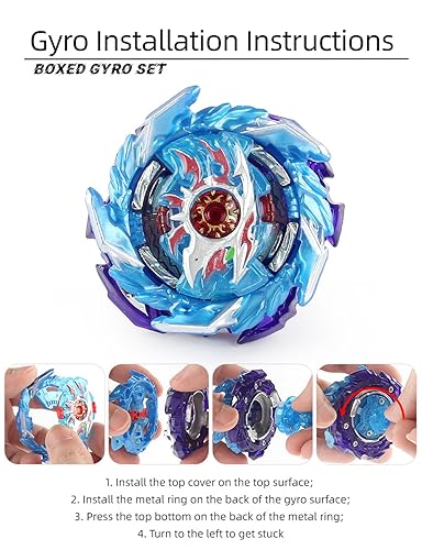 Miniatura 5 de Bey Battling Tops Burst Blade Battle Set, B-184 String Launcher Left Right Spin Gyro B-160 Booster King Helios Gaming Top Juguetes para niños de 5 a